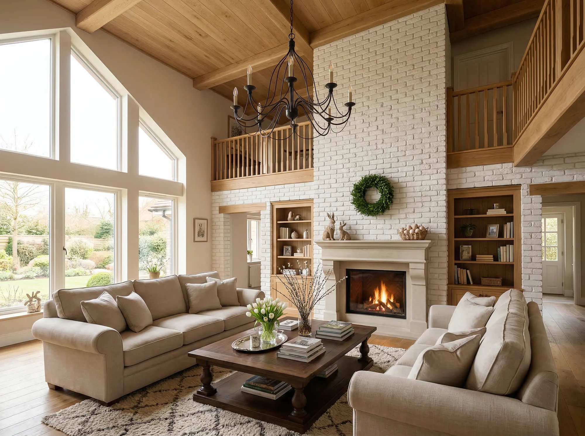 Płytki ceglane lico kujawskie białe na ścianie w aranżacji wielkanocnej